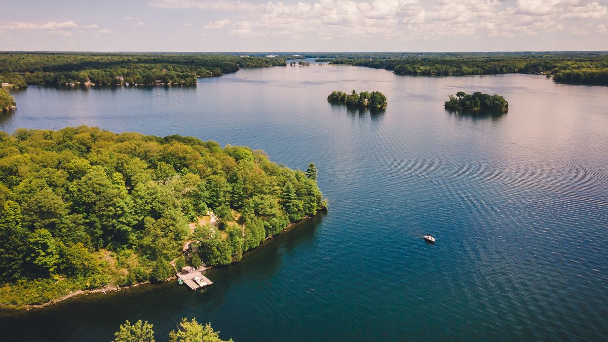 Forested islands on a lake in Muskoka cottage country